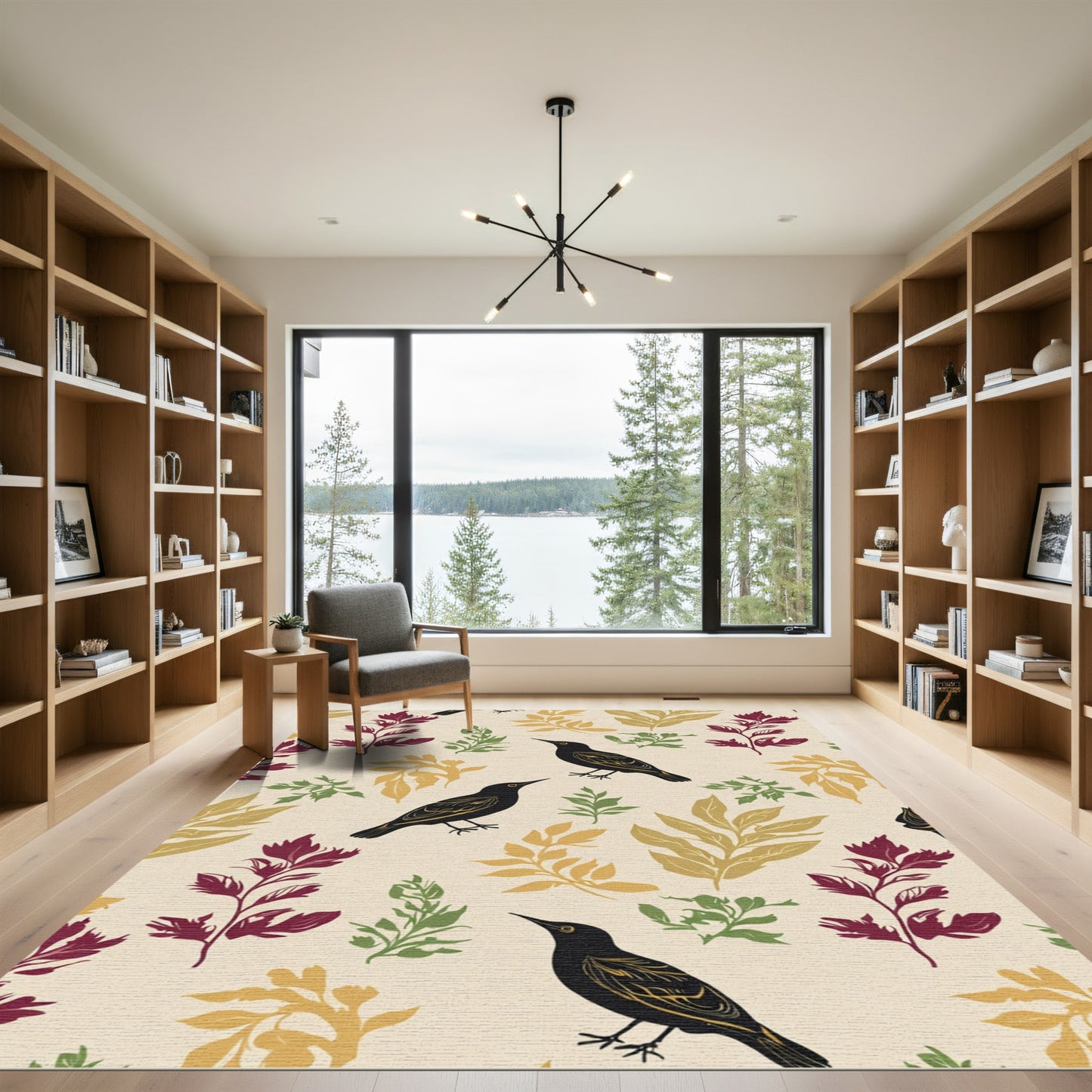 Black Bird Red Yellow Green Sprig Rug