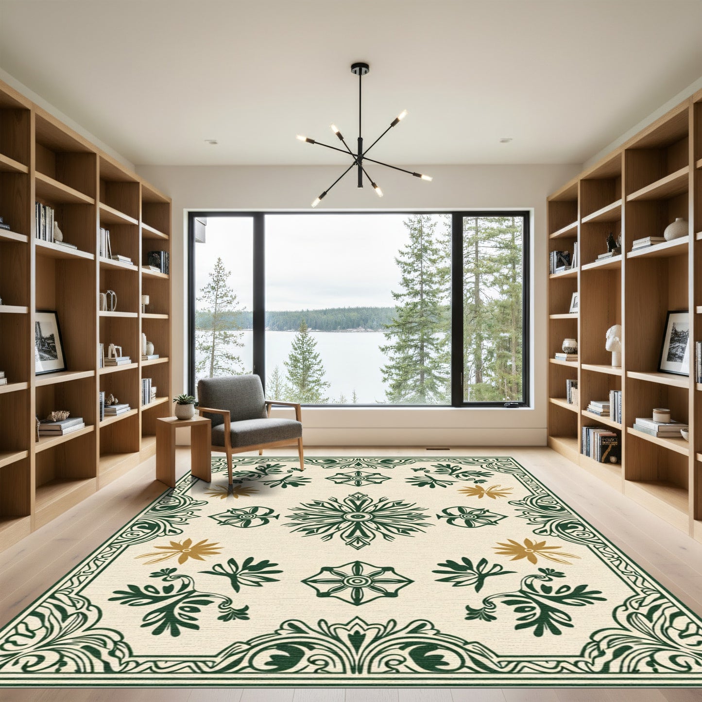 Green Ivory Floral Medallion Swirl Rug