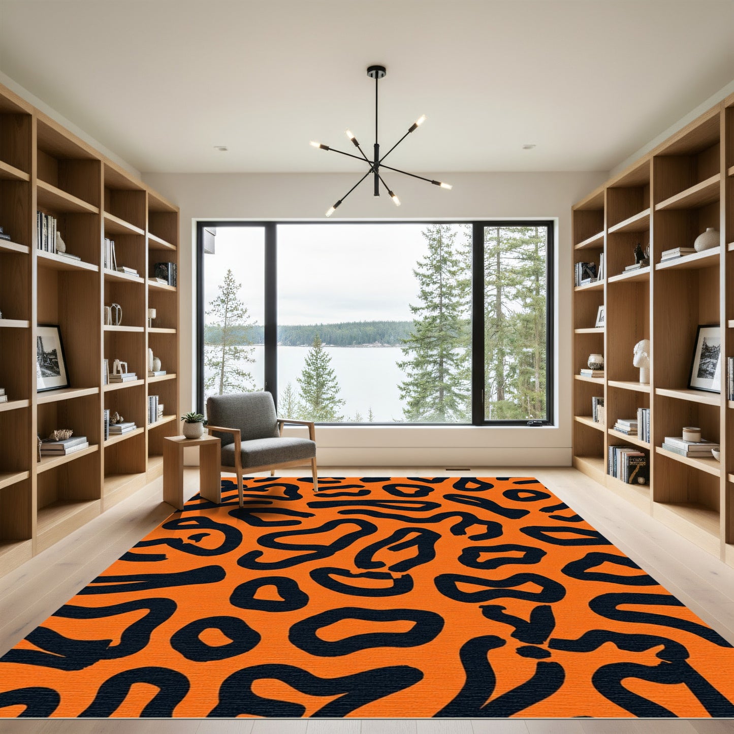 Bold Orange Black Abstract Spots Rug