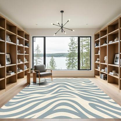 Soft Blue Cream Wavy Stripes Rug