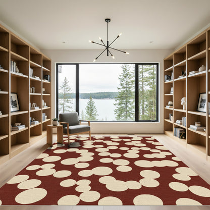 Crimson Cream Scattered Circles Rug