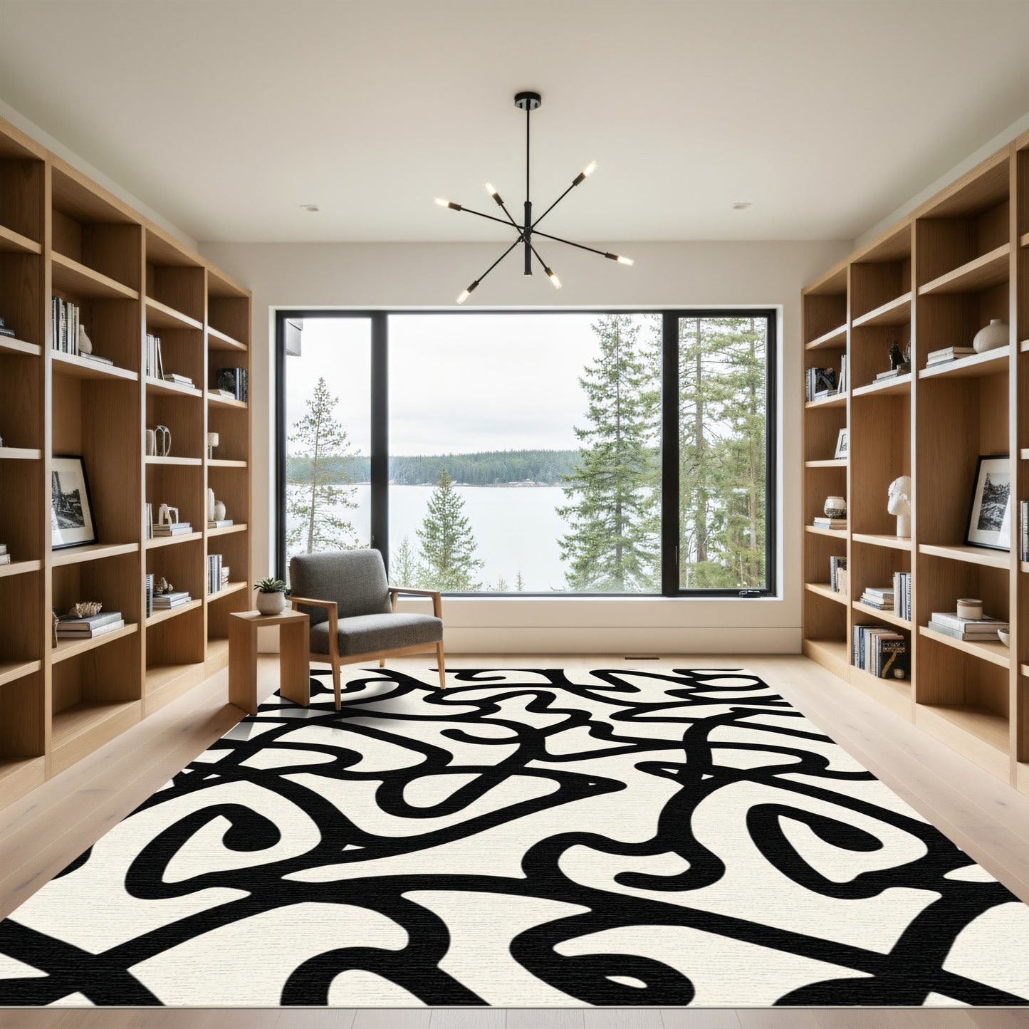 Bold Black Organic Line Art Rug