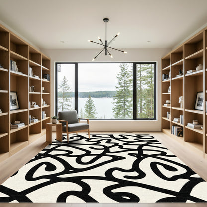 Bold Black Organic Line Art Rug