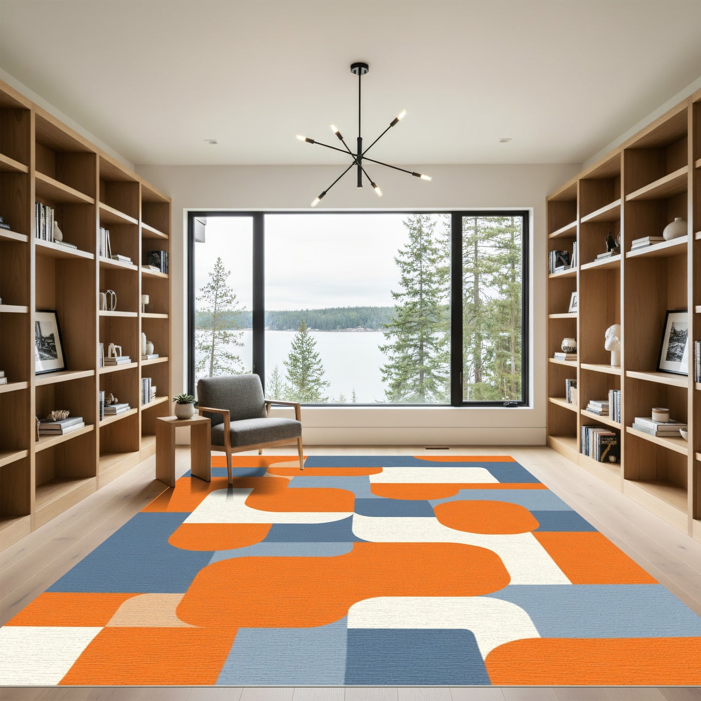 Retro Orange Blue Geometric Interlock Rug