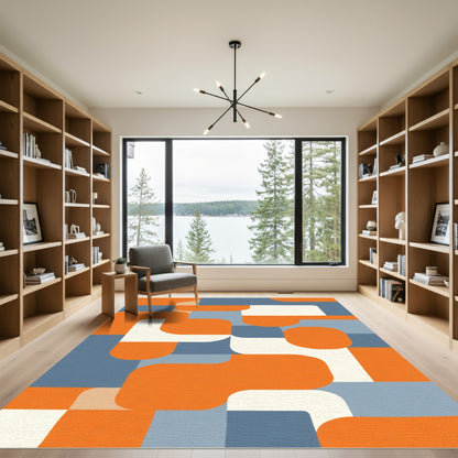 Retro Orange Blue Geometric Interlock Rug