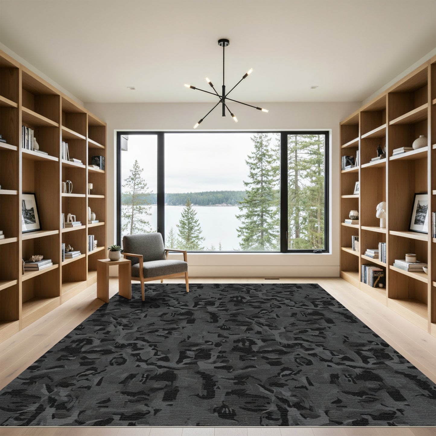 Monochromatic Abstract Organic Camouflage Texture Rug