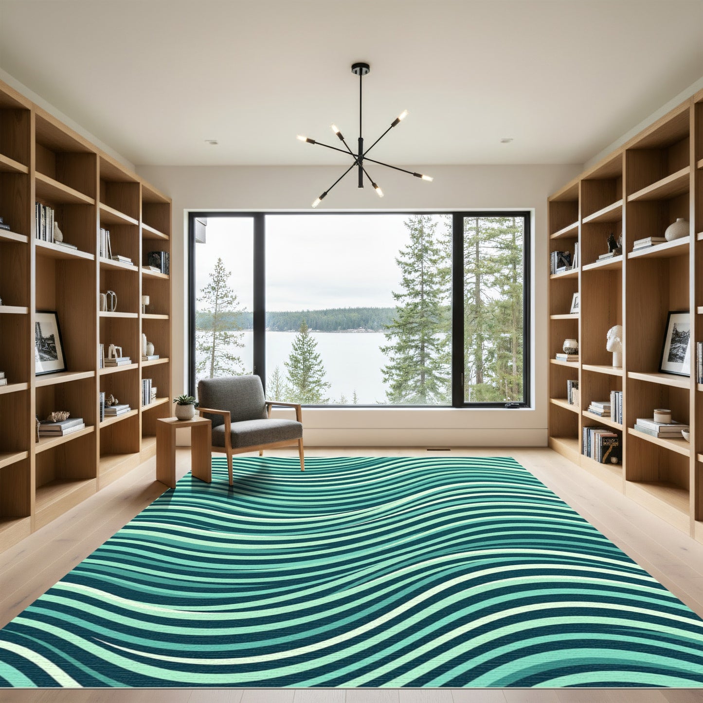 Teal And White Wavy Stripe Rug