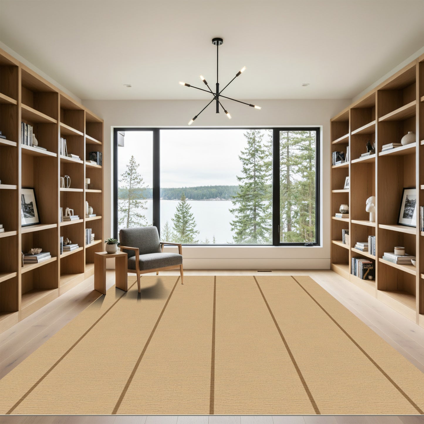 Minimalist Tan Vertical Stripe Rug