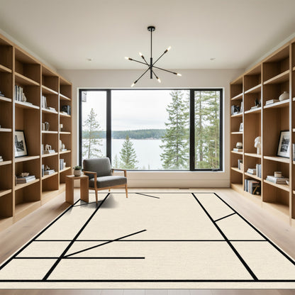 Minimalist Beige Abstract Geometric Lines Rug