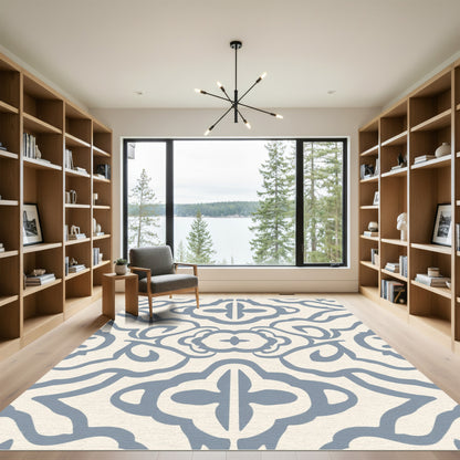 Light Blue Swirling Curves Medallion Rug