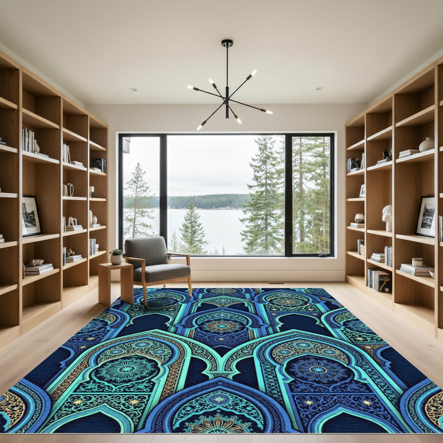 Intricate Teal Blue Arch Palace Mosaic Rug