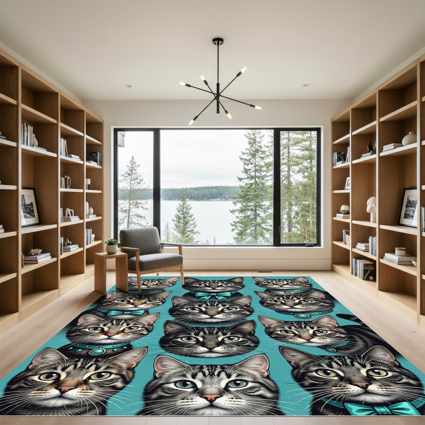 Tabby Cat Portrait Collection Teal Rug
