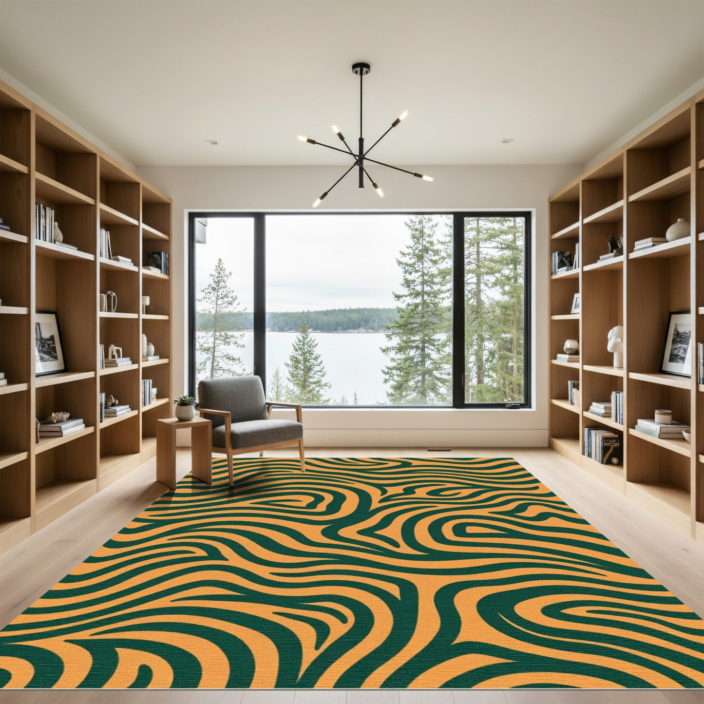 Bold Orange Teal Organic Swirl Rug