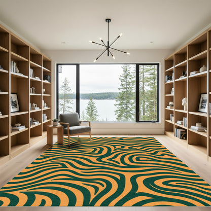 Bold Orange Teal Organic Swirl Rug