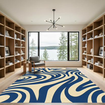 Navy Blue Swirl Abstract Rug