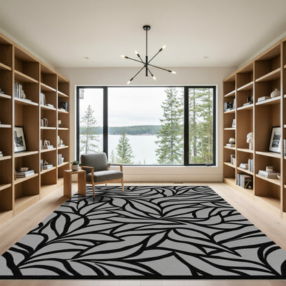 Abstract Black Swirl Gray Rug