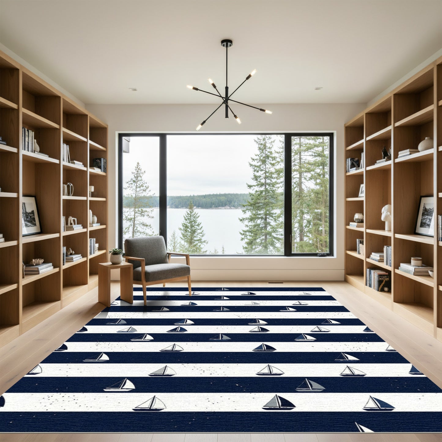 Navy and White Nautical Sailboat Stripe Rug