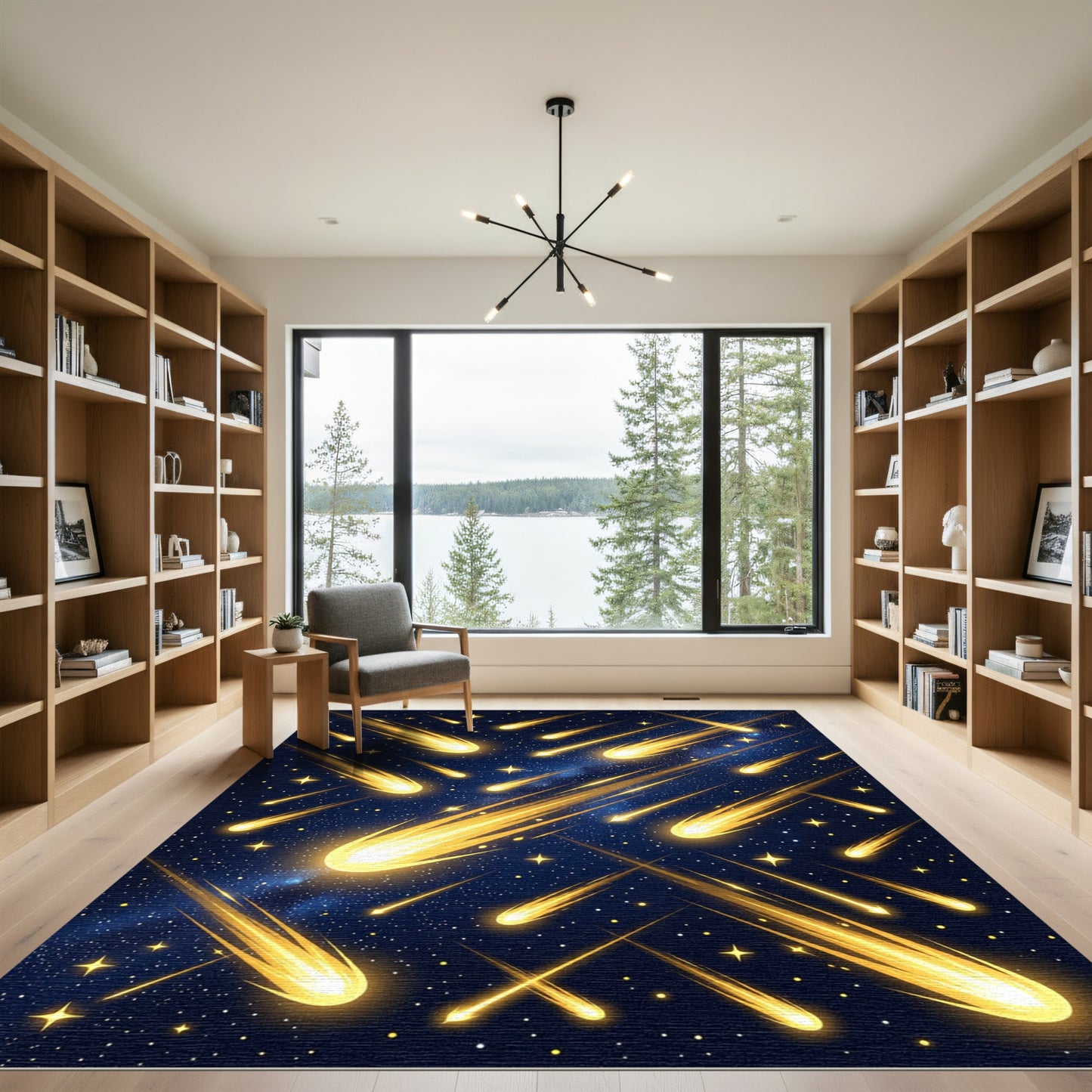 Luminous Golden Shooting Star Galaxy Rug