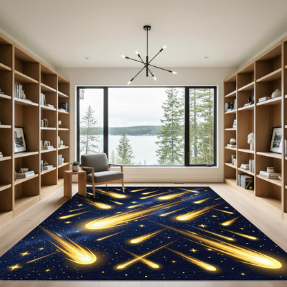 Luminous Golden Shooting Star Galaxy Rug