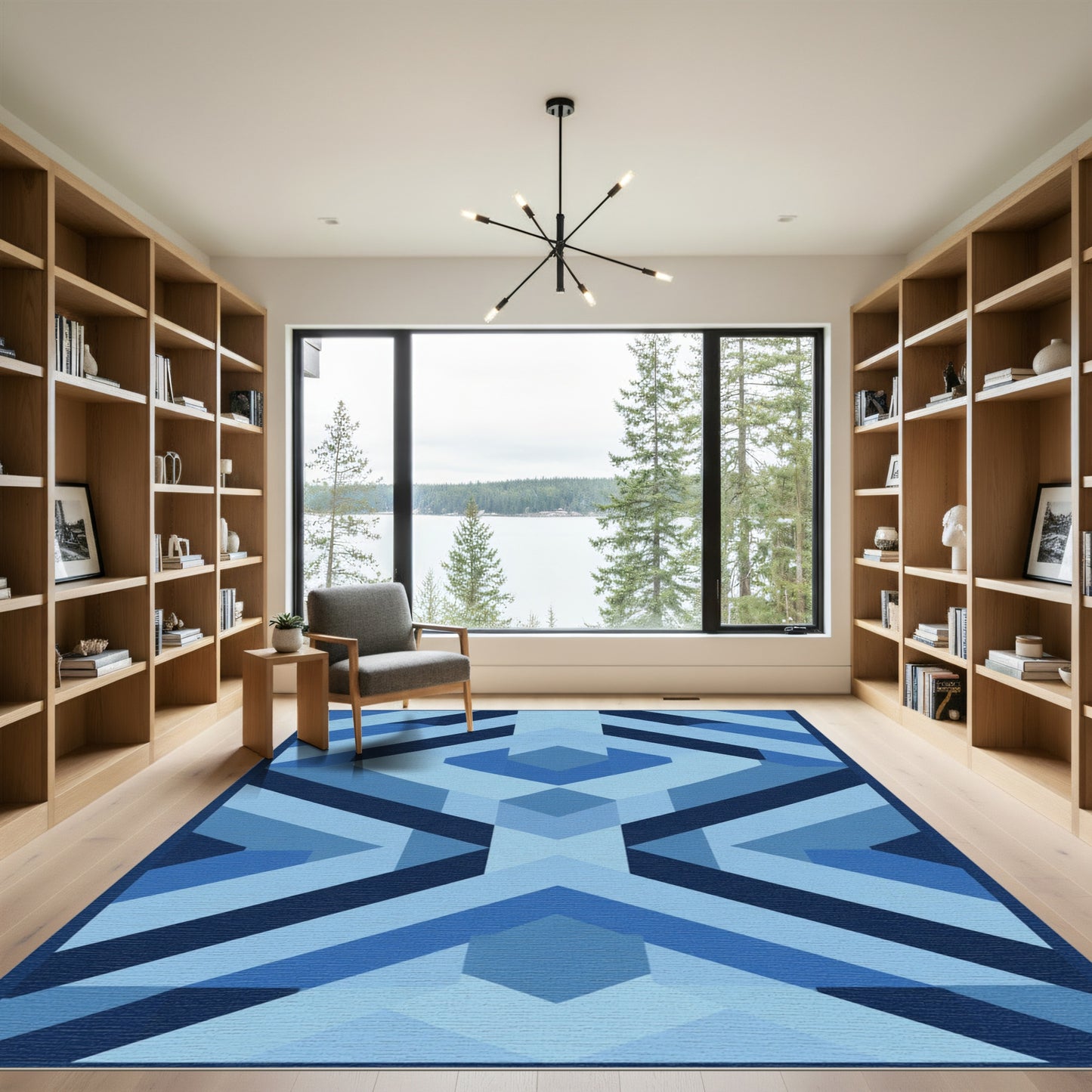 Geometric Indigo Diamond Array Rug