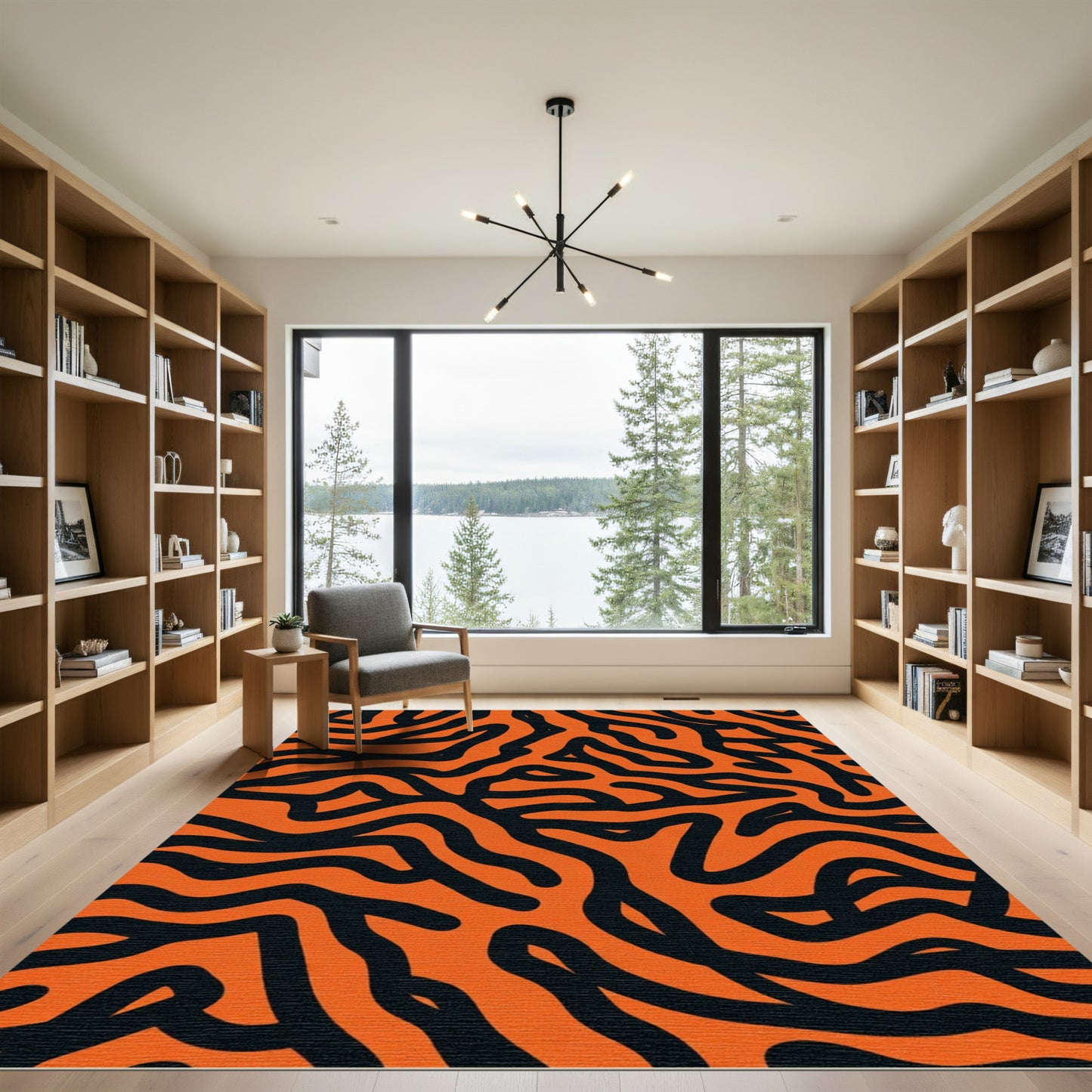 Bold Orange Black Abstract Weave Rug