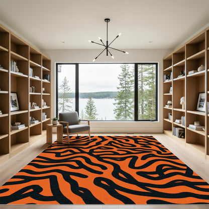 Bold Orange Black Abstract Weave Rug