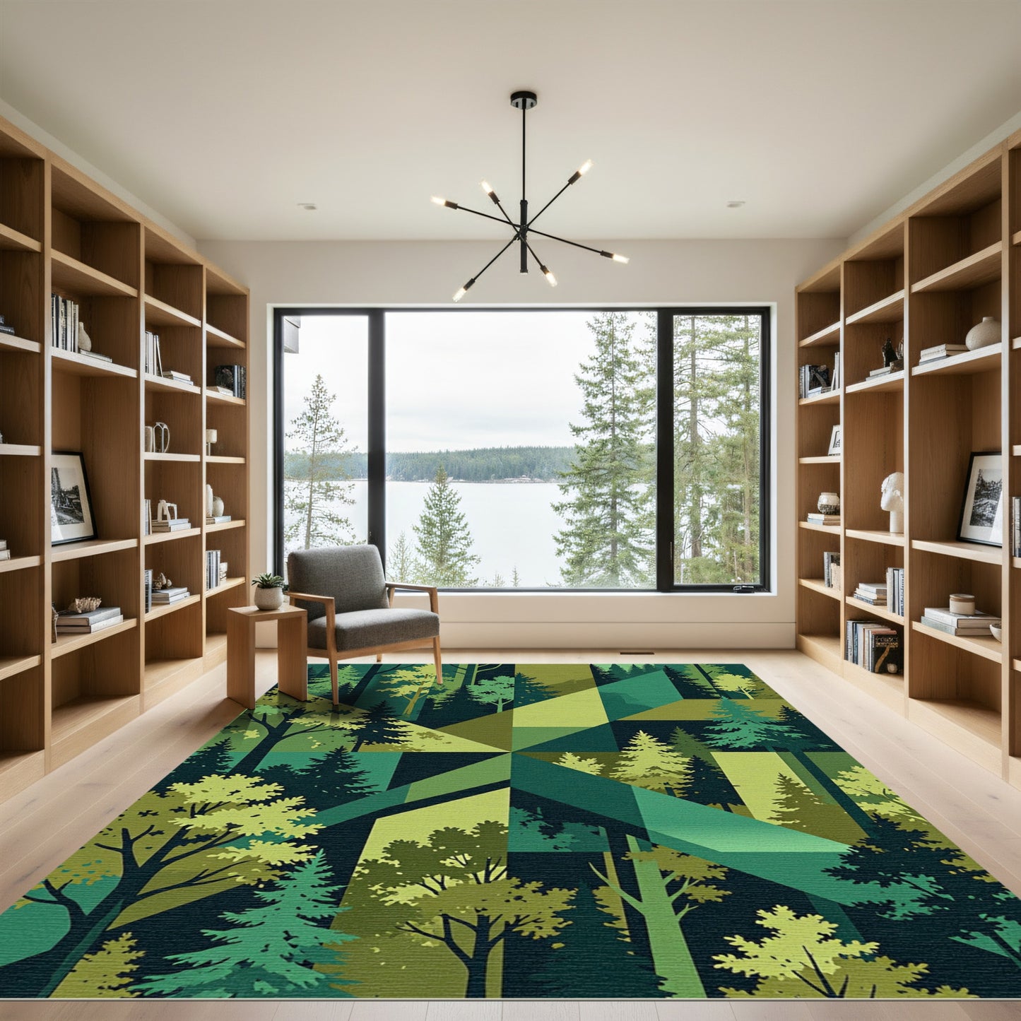 Forest Geometric Abstract Evergreen Woodscape Rug