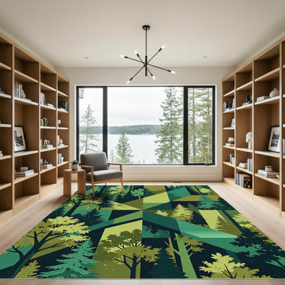 Forest Geometric Abstract Evergreen Woodscape Rug