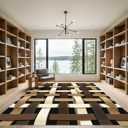 Woven Neutral Tones Interlocking Grid Rug