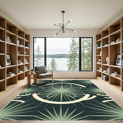 Sage Green Sunburst Geometric Medallion Rug