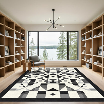 Monochrome Geometric Diamond Tessellation Rug