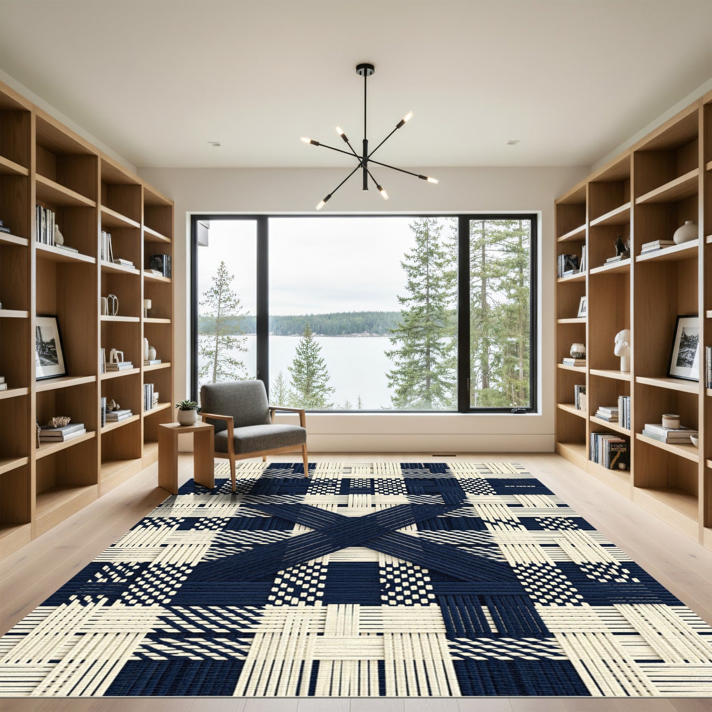 Navy Cream Woven Cross Stitch Rug