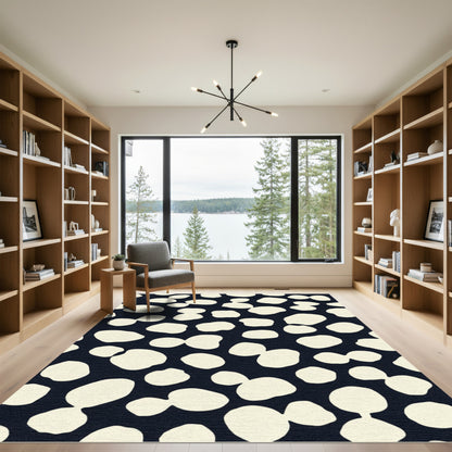 Cream Pebble Dark Navy Abstract Rug