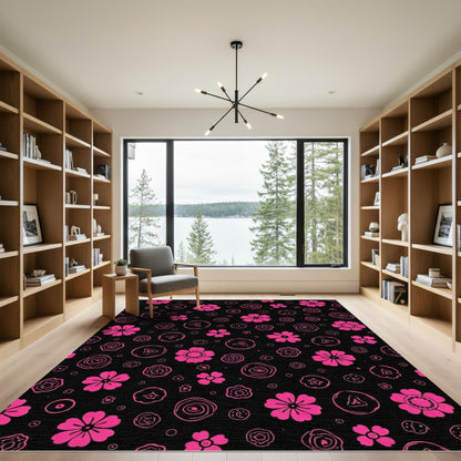 Fuchsia Flower Doodle Mid-Century Rug