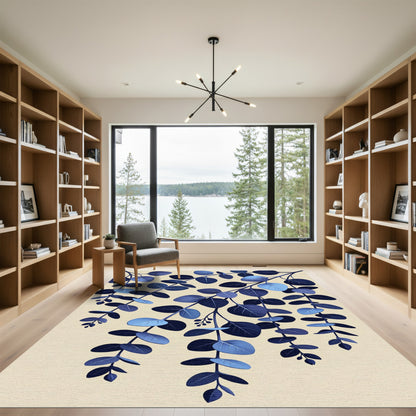 Deep Blue Eucalyptus Leaf Branches Rug