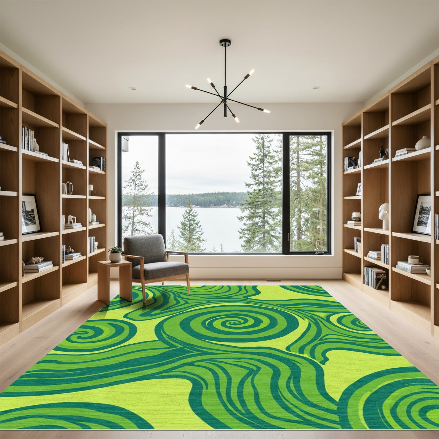 Green Swirls Abstract Wave Rug