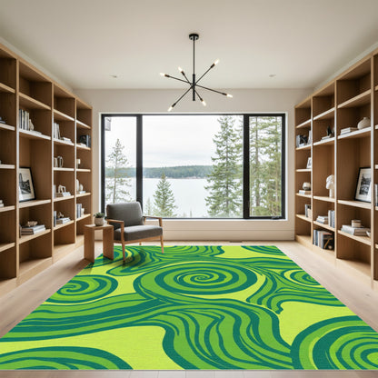Green Swirls Abstract Wave Rug