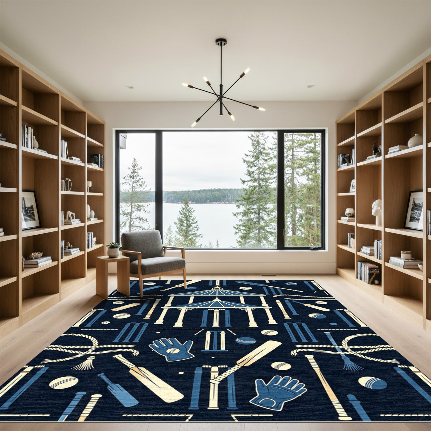 Vintage Cricket Athletic Navy Cream Illustration Rug