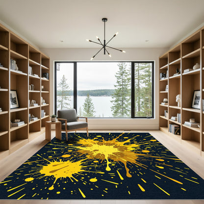 Vibrant Yellow Splatter Abstract Art Rug