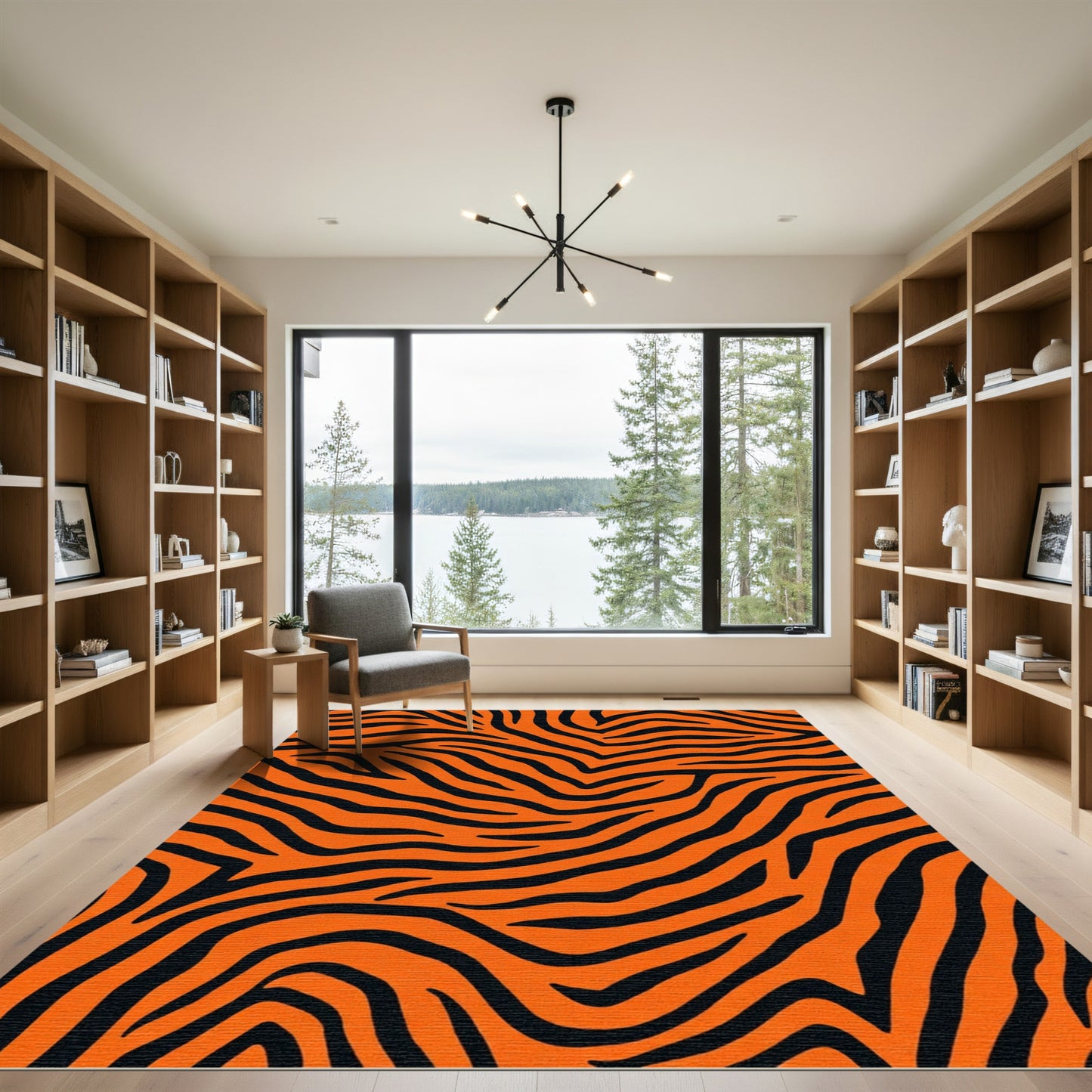 Orange Black Animalistic Stripe Art Rug