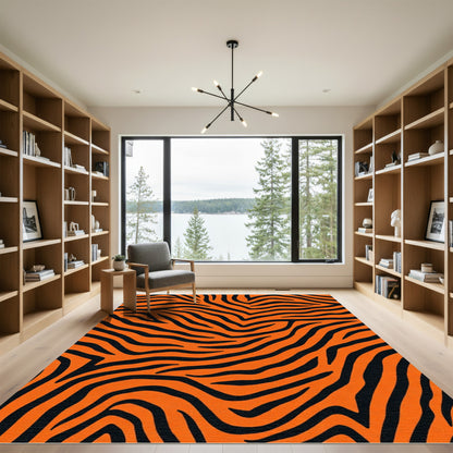 Orange Black Animalistic Stripe Art Rug