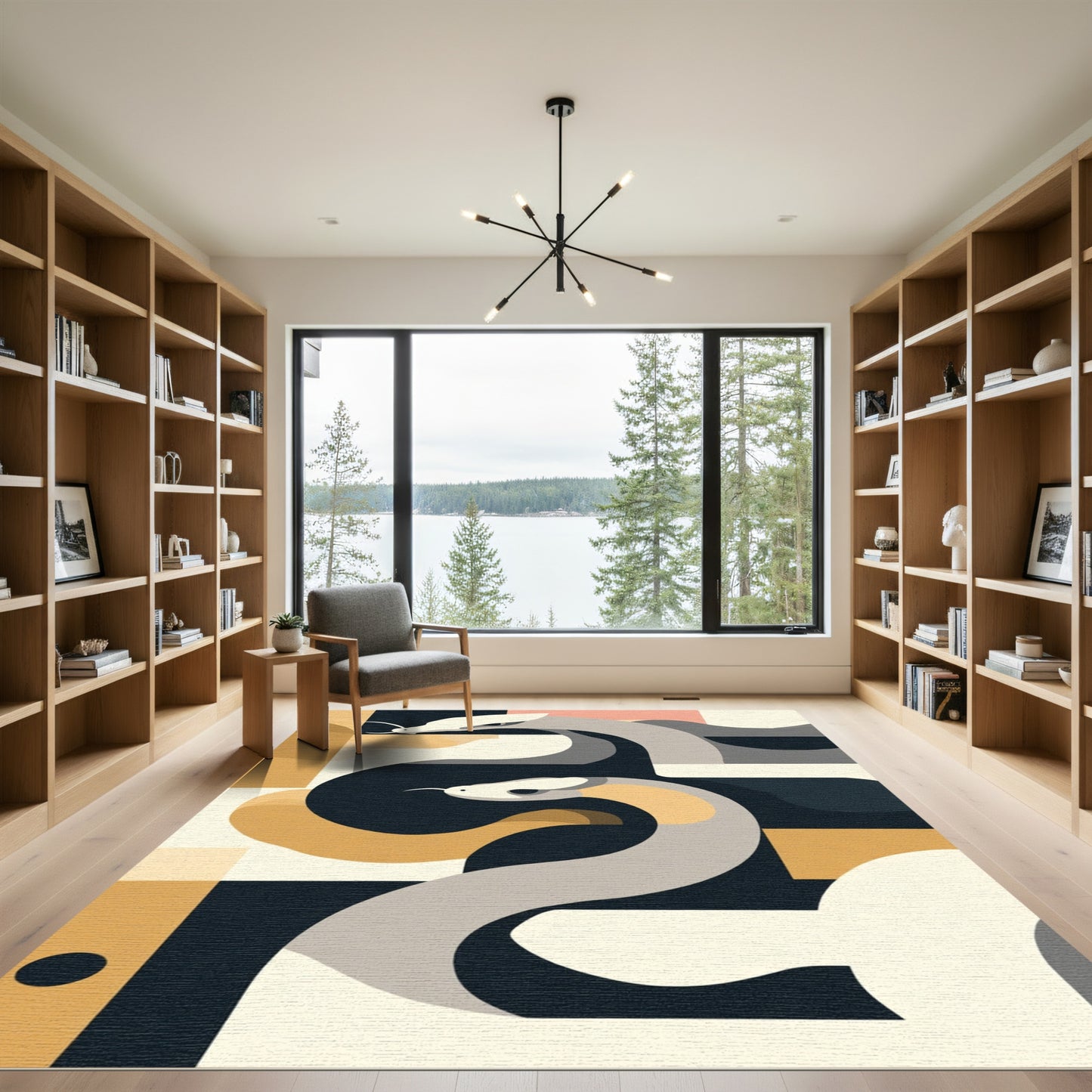 Serpentine Embrace Geometric Ochre Rug