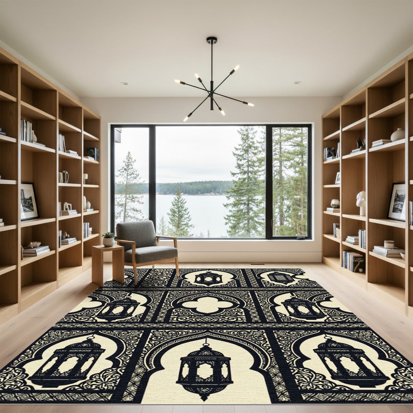 Black Ivory Lantern Archway Mosaic Rug