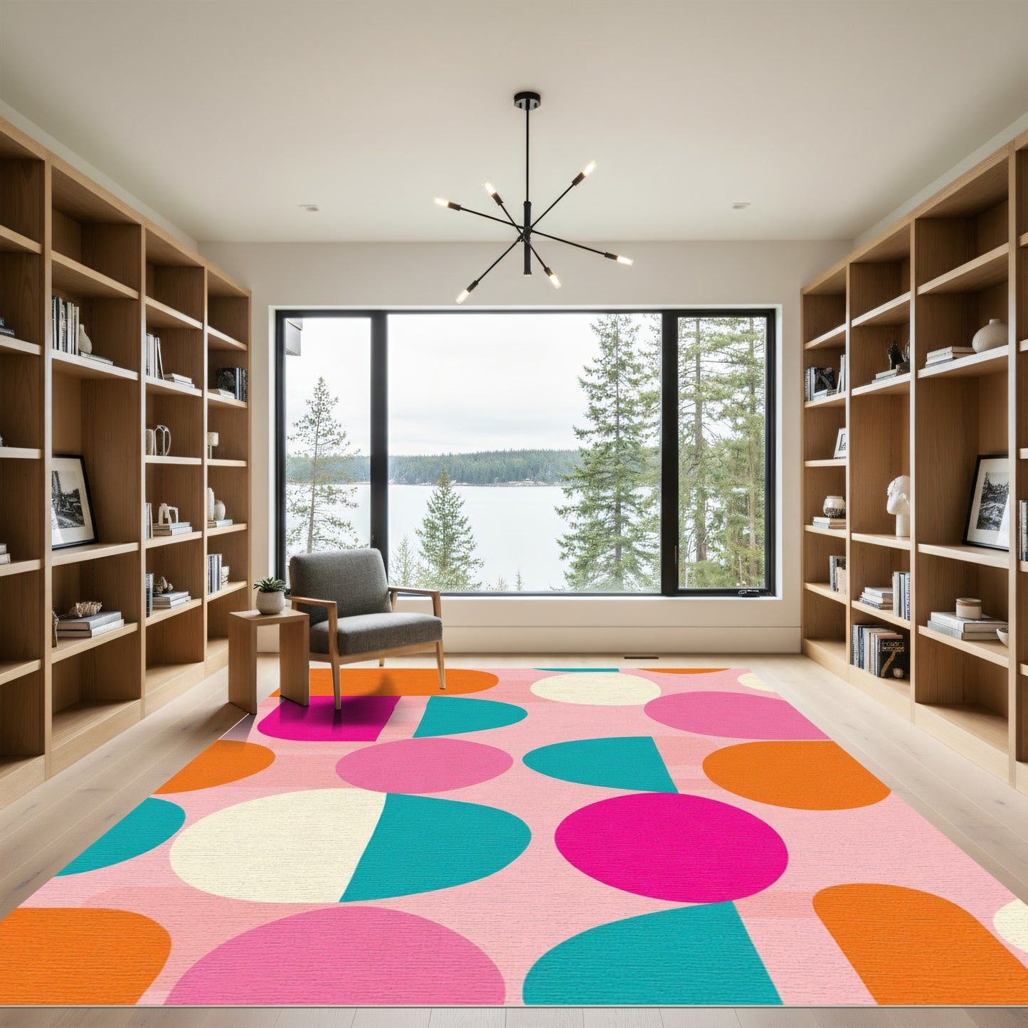 Vibrant Pink Teal Orange Abstract Shapes Rug