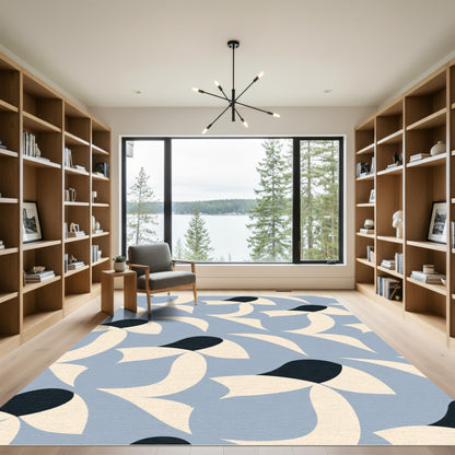 Serene Blue Cream Abstract Petal Rug