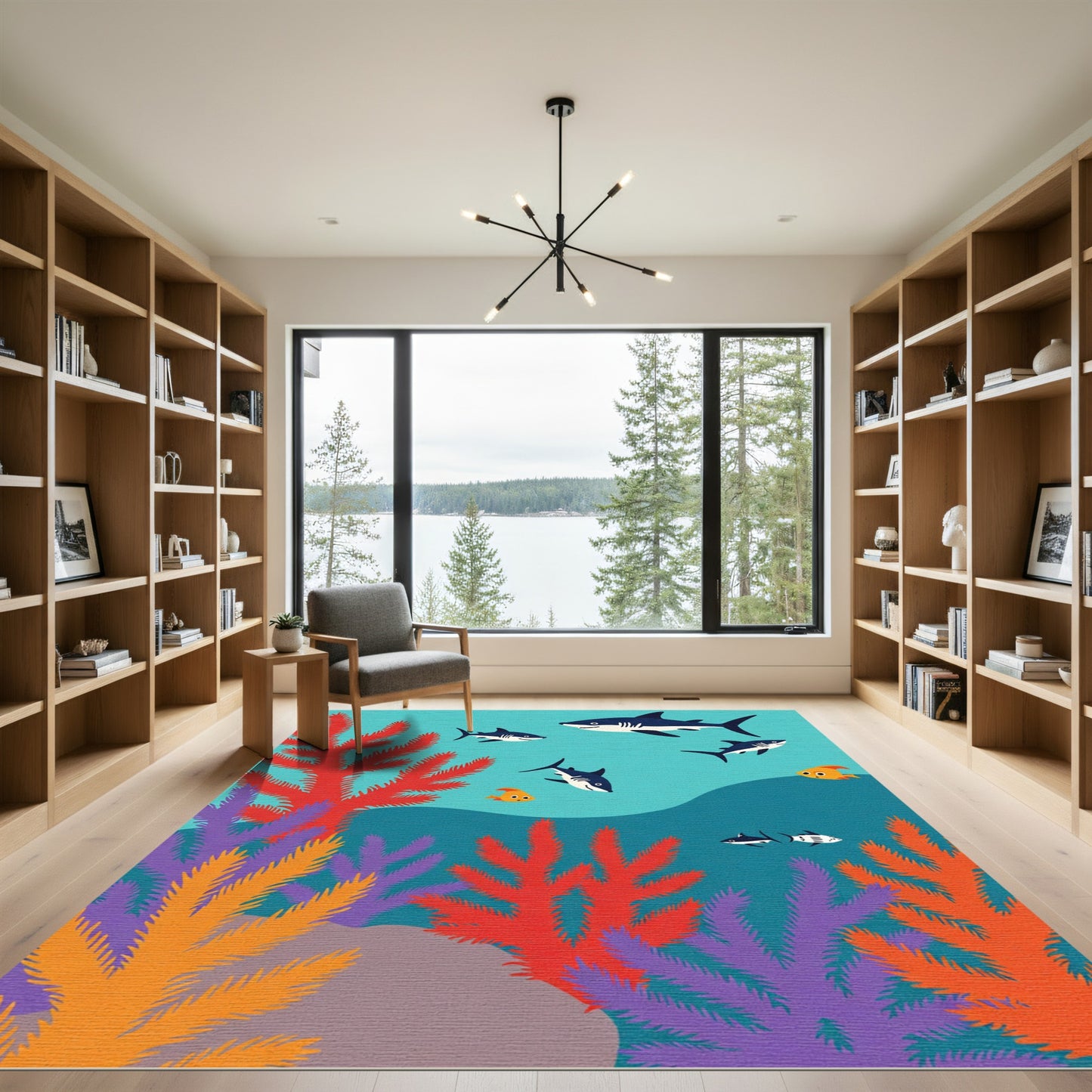 Ocean Sharks Coral Reef Scene Rug