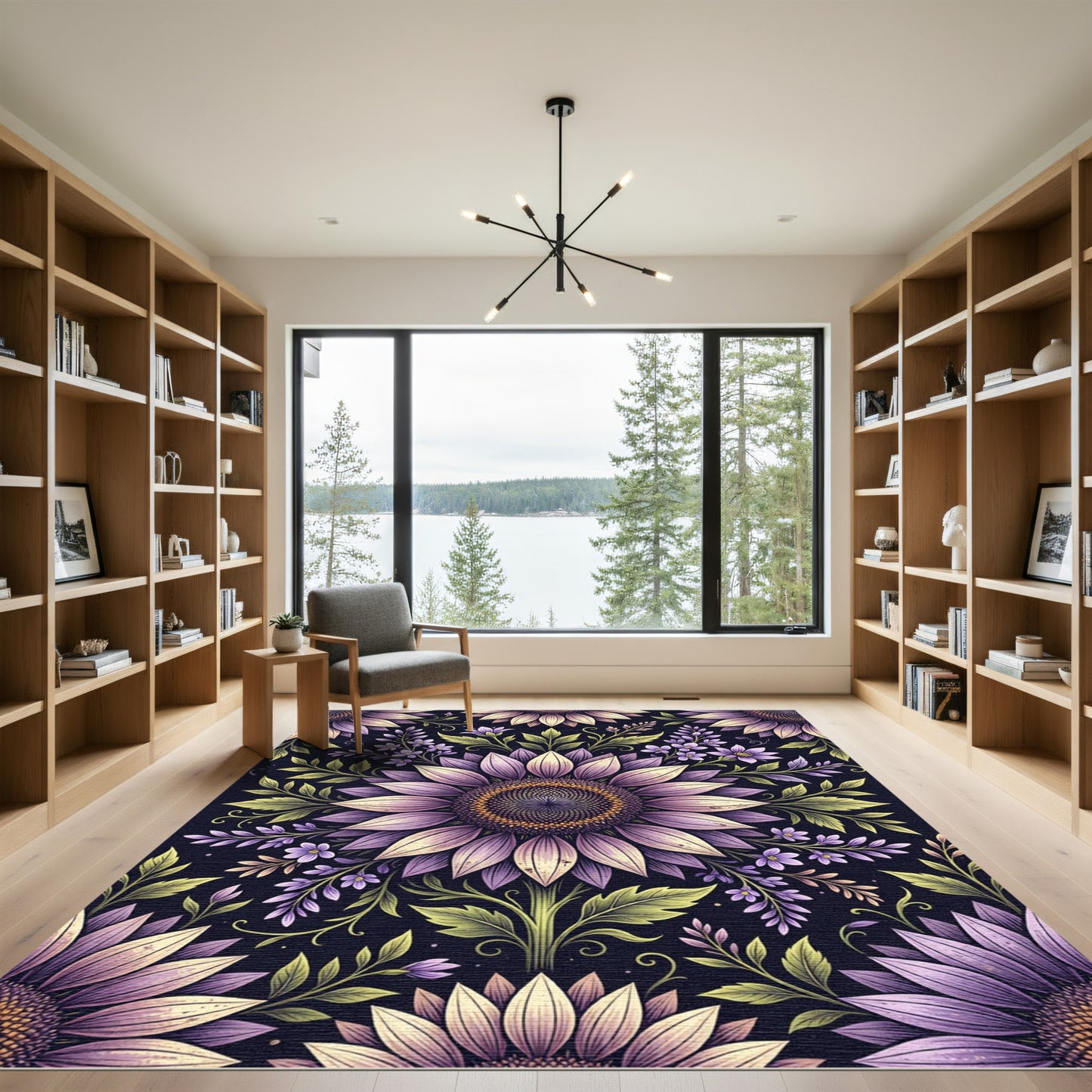 Purple Sunflower Botanical Floral Garden Rug