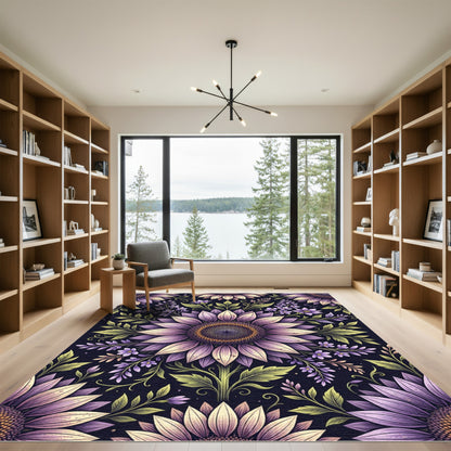 Purple Sunflower Botanical Floral Garden Rug