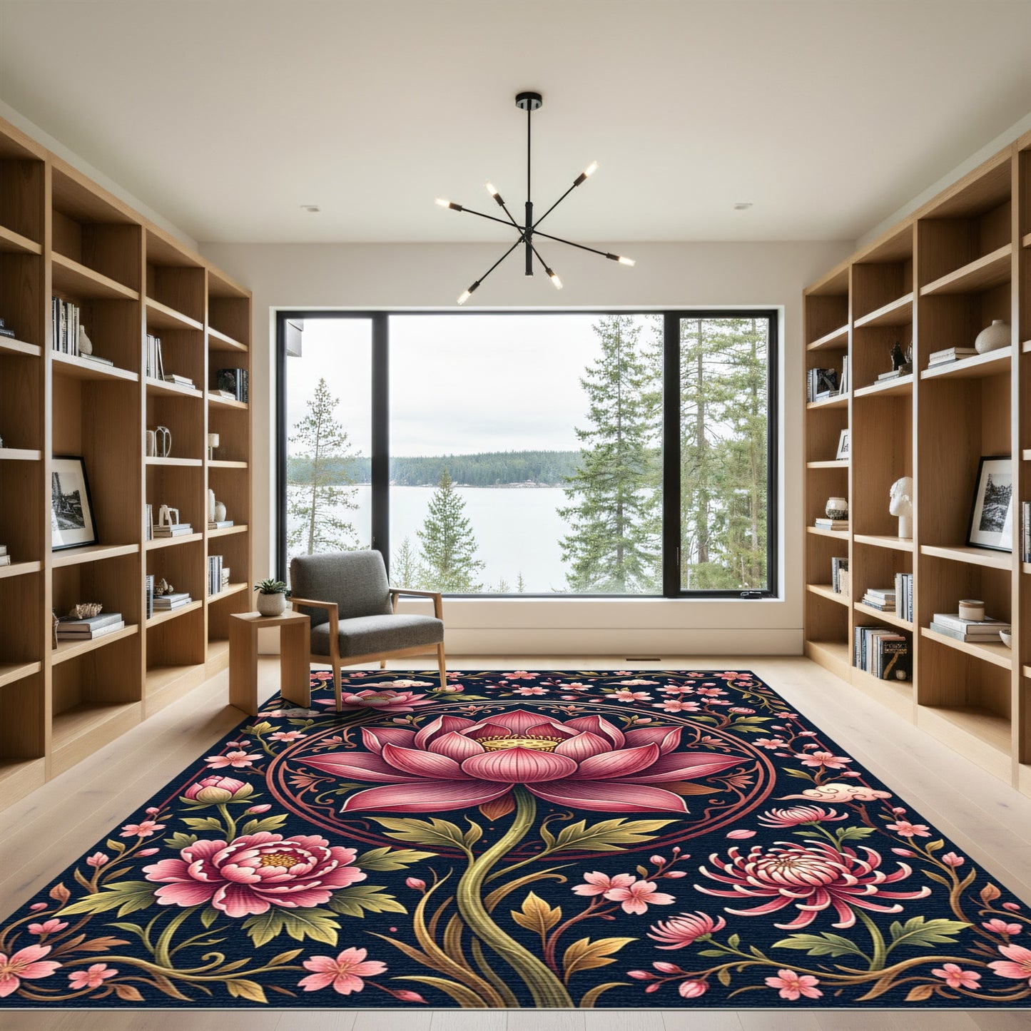 Pink Lotus Blossom Golden Medallion Rug