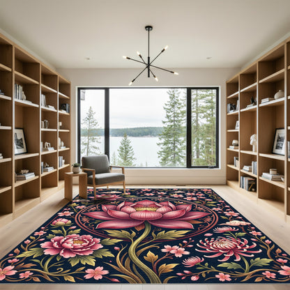 Pink Lotus Blossom Golden Medallion Rug